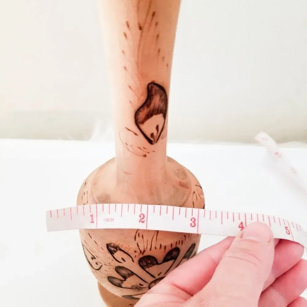 Handcrafted wooden vase burned accents